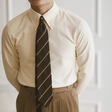 休閑牛津紡襯衫男長袖秋季商務修身尖領上衣那不勒斯百搭免燙襯衣