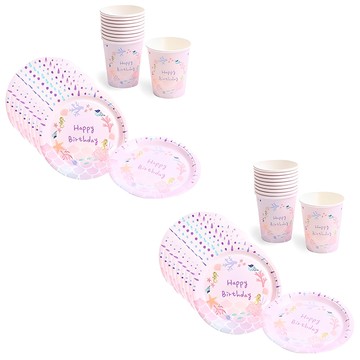 舉行一個派對 生日派對盤 18公分 20入 + 派對杯 20入 套組 美人魚  1組  1組