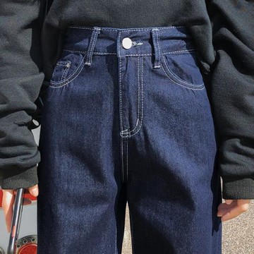 夏季深藍色牛仔褲女直筒2025年新款直筒復古闊腿新塘丹寧原色女褲