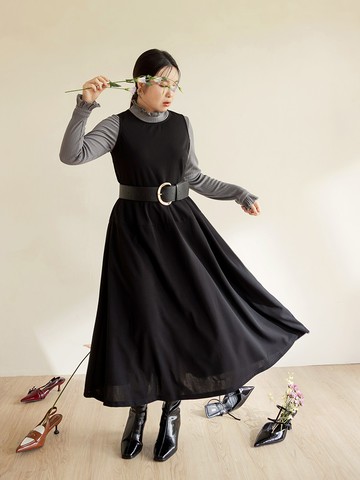 風格人物西喜．彈性氣球廓型無袖長洋裝