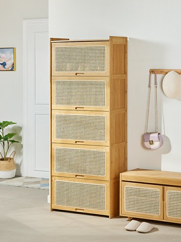 優樂悅~藤編鞋柜家用門口玄關柜一體隔斷實木客廳收納置物鞋架日式儲物柜