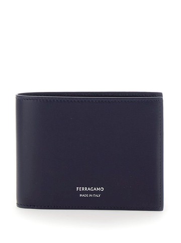 'Florence' Blue Bi-Fold Wallet With Logo Lettering On The Front In Leather Man