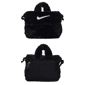 NIKE 兒童毛絨斜背包-1L-肩背包 旅行包 FZ1329-010 黑銀白