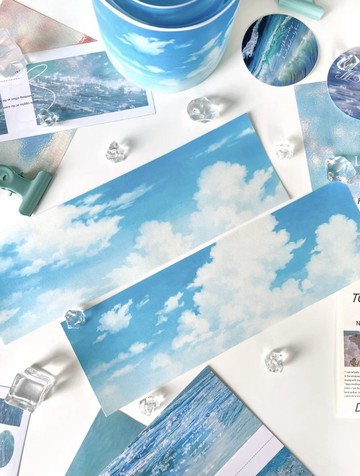 云羽 空 / 雲 / 澄んだ空景色 水彩 和紙膠帶