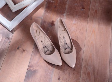 Cinderella-華麗珠光粉-光澤感羊皮尖頭高跟鞋