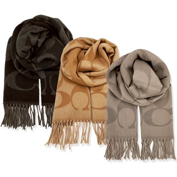 【COACH】大C LOGO喀什米爾混羊毛圍巾(多色供選)