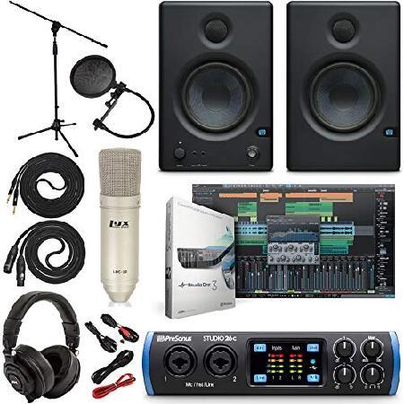 PreSonus Studio 26c 2x4,192 kHz USB Audio MIDI Interface with Studio One Artist Software Pack w Eris 4.5 Pair Studio Monitors and  TRS to TRS Inst