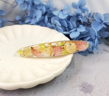 復古紅綠繡球花瓣樹脂髮夾