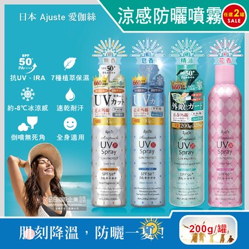 (2罐超值組)日本Ajuste愛伽絲-冰涼感全身用SPF50+防曬噴霧(4款可選)200g/罐