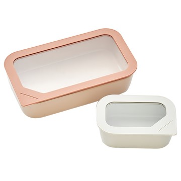 NEOFLAM 台灣原廠公司貨 Peach Pearl蜜桃珀爾系列 FIKA ONE長方形陶瓷保鮮盒2件組  1組  600ml + 1.5L