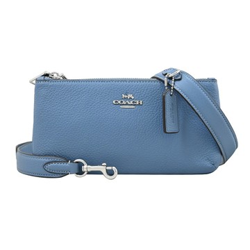 COACH CJ789 金屬馬車LOGO雙層拉鍊斜背包.淡藍