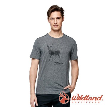 【wildland 荒野】男 彈性圓領印花除臭抗菌短袖上衣『深灰』0A91602
