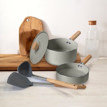 【FUJI-GRACE富士雅麗】獨享雙層不沾牛奶鍋+平底鍋16cm (含鍋蓋三件組)