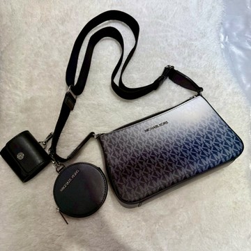 【MK｜全新】現貨 MICHAEL KORS 麻將包 三合一 銀標 滿版 漸層 斜背包｜Little Bee 小蜜蜂精品