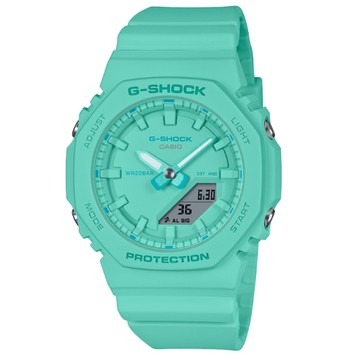 【CASIO 卡西歐】G-SHOCK Tone-on-Tone 亮眼綠松 八角形錶殼 GMA-P2100-2A_40mm