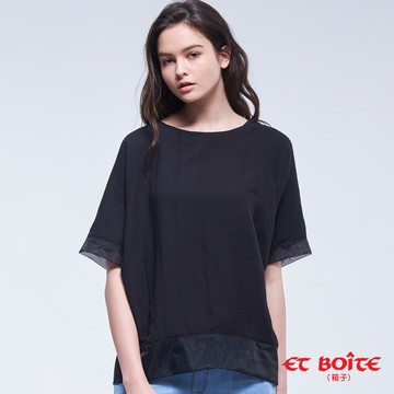 【單一特價】異素材剪接圓領衫- BLUE WAY ET BOîTE 箱子