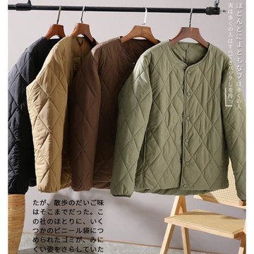 意式輕奢！簡約疊穿！秋冬山系戶外菱形格保暖棉衣男無領棉服外套