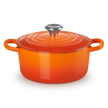 LE CREUSET -典藏琺瑯鑄鐵鍋圓鍋 18cm (火焰橘-鋼頭-內鍋白)