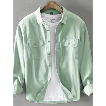 日系工裝襯衫男長袖純棉寬松休閑春秋男款上衣潮牌痞帥襯衣外套潮