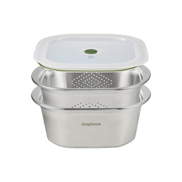 Corelle Brands 方形不鏽鋼調理盆+瀝水籃三件組26cm