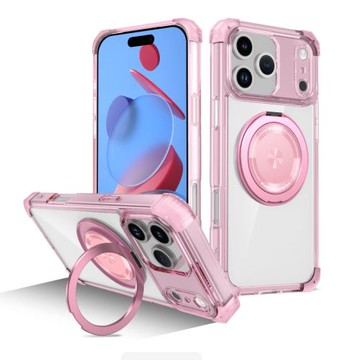 透明Q1支點殼case適用iPhone17Promax手機殼360旋轉支架磁吸蘋果16pro軟邊框Magsafe四角氣囊防摔15PM保護套