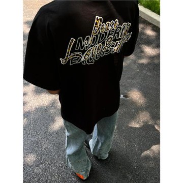 cleanfit豹紋刺繡t恤男夏季美式復古短袖vintage歐美潮牌寬松半袖