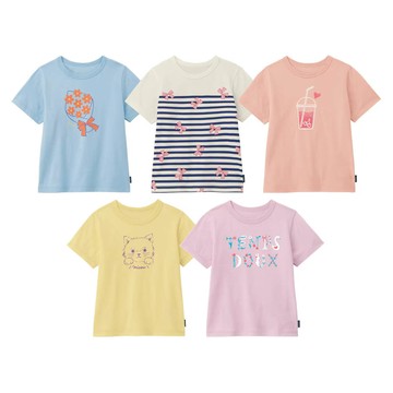 日本千趣會 - GITA 涼爽短袖超值五件組-女孩印花-粉黃藍系