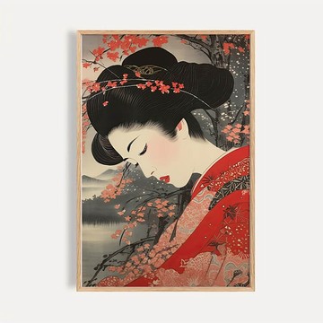 櫻下垂眸 / 日式浮世繪仕女肖像掛畫