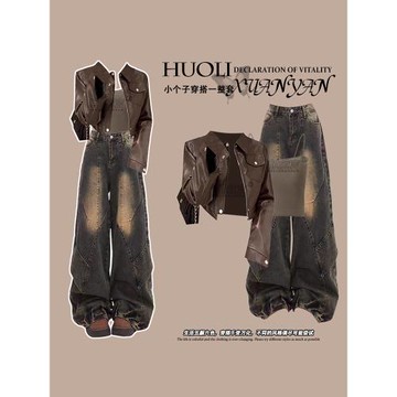 美拉德穿搭又a又颯皮衣外套女秋冬季2025年新款美式復古夾克上衣