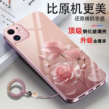 適用蘋果11手機殼iphone11十一軟iip新款pgipone金屬漆玻璃玫瑰花情侶套冷淡tpu網紅簡約個性輕奢新款ins風