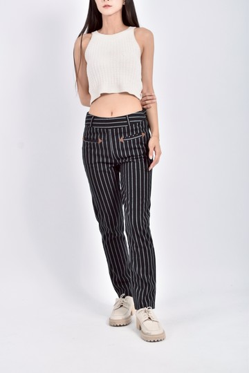 (M) graccias條紋黑色長褲