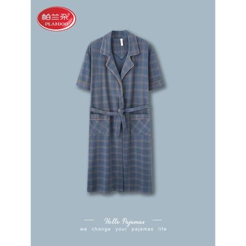 帕蘭朵睡袍男夏季薄款純棉短袖大碼睡衣男士浴袍晨袍長款男士浴衣