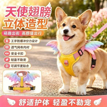 【台灣出貨】彩虹立體天使翅膀寵物胸揹帶小型犬通用透氣防掙脫可調節遛狗揹帶