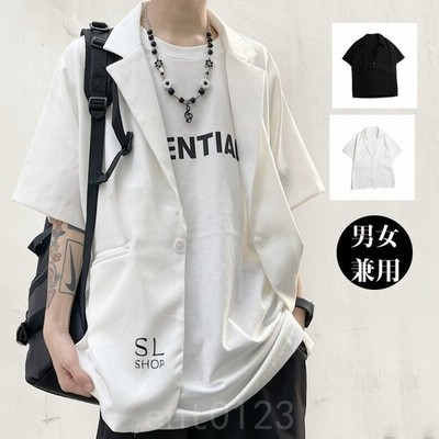 テーラード レディース メンズ 半袖 ジャケット アウター 白 黒 ロング丈 カジュアル おしゃれ 男女兼用 父の日 お中元 通販 Lineポイント最大get Lineショッピング