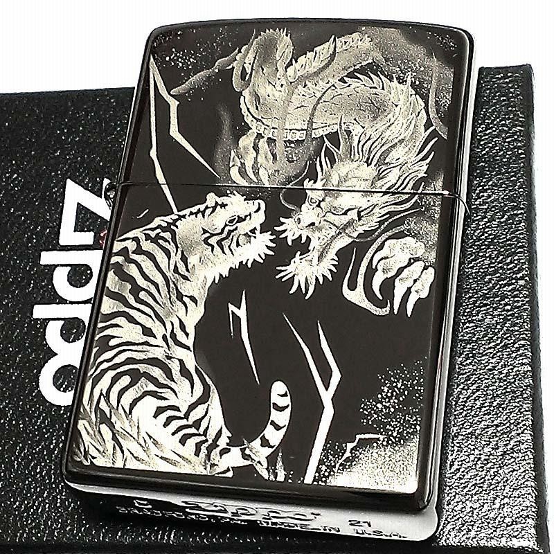 ZIPPO ジッポ ライター 和柄 龍虎 かっこいい ブラックニッケル 竜 