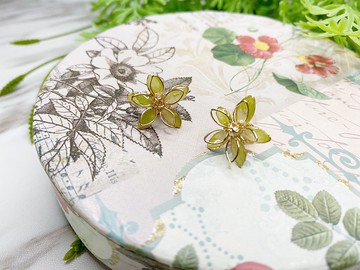 真花押花繡球花 繞線花組合 耳釘 18K包金耳針(可轉耳夾式)