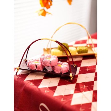 結婚用竹制手工婚慶糕點擺臺中式創意茶點盤水果籃家用托盤小提籃