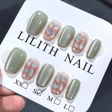 可隔日到貨！清倉特賣 翠鈺滿鑽 半手工貓眼穿戴甲 可拆卸顯白百搭光療穿戴甲 美甲貼片 美甲穿戴甲  甲片 假指甲 指甲貼