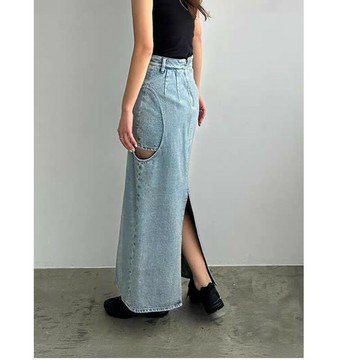 【巴黎精品】現貨+預購 女半身裙A字裙網紗裙長裙百褶裙子大碼洋裝休閒大尺碼女裝-假兩件高腰牛仔a1fu53