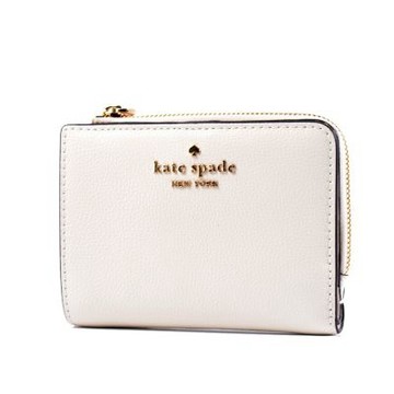 KATE SPADE 鵝卵石紋L型拉鍊釦式短夾-奶白