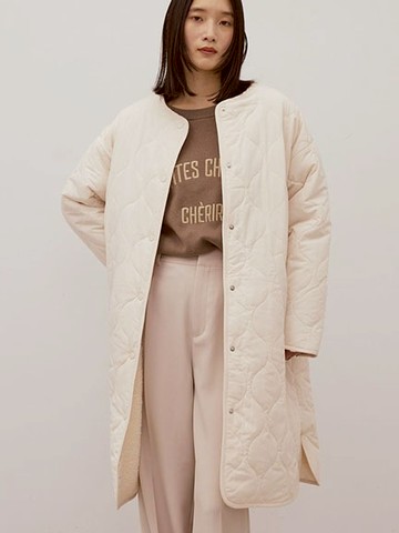 保暖雙面絎縫圓領長版外套(0H000638601) - AMERICAN HOLIC