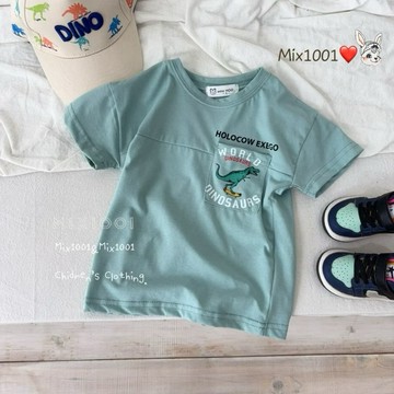 🌈✨mix1001拼接感 恐龍小口袋印圖上衣✨兒童小口袋上衣5-17