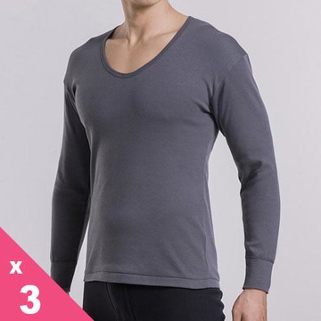 【宜而爽】時尚經典型男舒適厚棉U領衛生衣~3件組(灰)