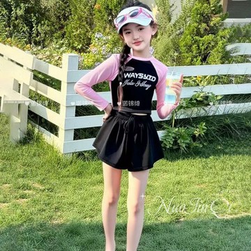 🌸YR🌸 兒童游泳 女童游泳 女童泳裝 女童夏季分體撞色泳衣高顏值新款兒童游泳衣多巴胺女孩中大童泳裝
