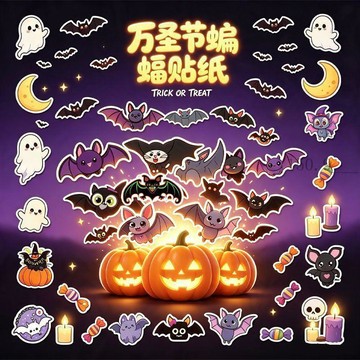 🌟臺灣出貨🌟紫黑系卡通萬聖節蝙蝠貼紙搞怪幽靈南瓜塗鴉貼手機殼電腦防水貼畫  萬聖節貼紙 防水貼紙 萬聖節