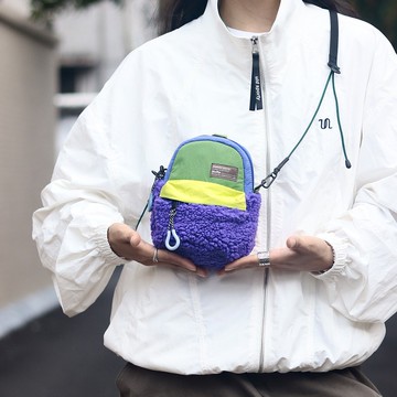 橡果係列 秋冬毛絨 多色彩拼色 手機包 側背包 收納斜挎包 梅子色