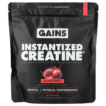 GAINS, Instantized Creatine®, Soluble Creatine Monohydrate, Sour Raspberry, 8.57 oz (243 g)