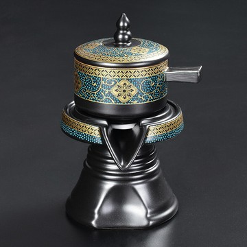 陶福氣 琺瑯彩黑天目石磨懶人自動茶器茶壺 家用琺瑯彩黑陶瓷自動