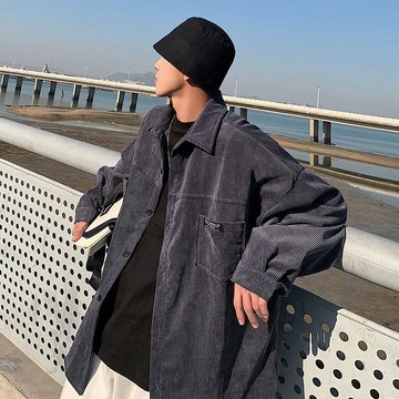 限時優惠 休閒燈芯絨襯衣外套 日系嘻哈襯衫男春秋季網紅超火上衣服痞帥潮流休閒燈芯絨襯衣外套