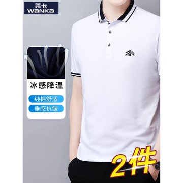 夏季絲光棉polo衫短袖男士寬松半袖體恤冰絲薄款外貿純棉翻領t恤